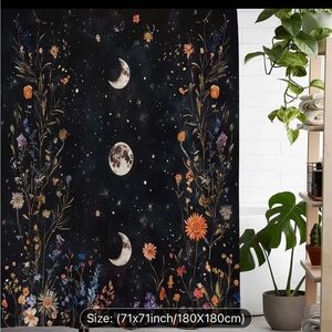 Floral Moon Phase Tapestry - Black